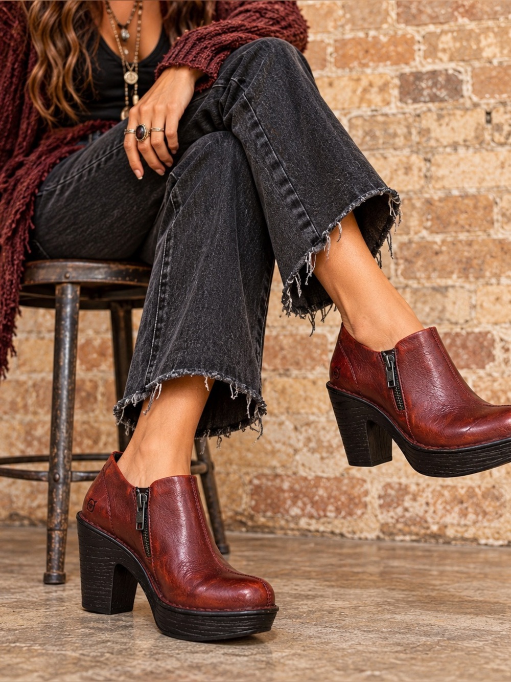Børn Oxblood Leather Platform Double Zip Booties 7.5